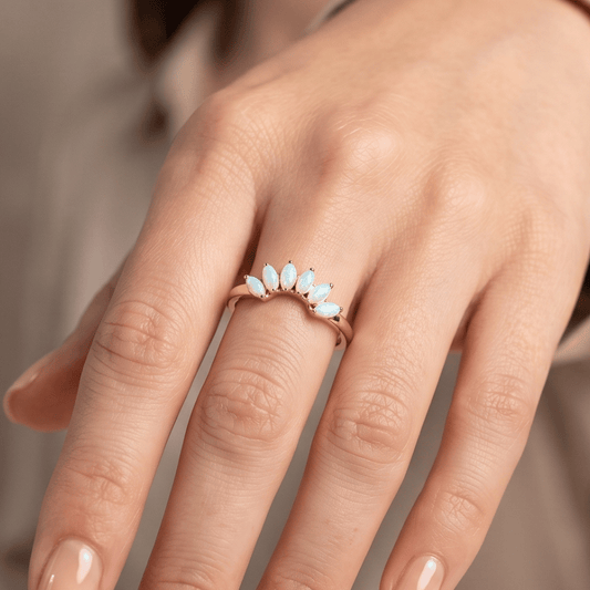14 Karat Gold Plated Marquise Synthetic Opal Ring