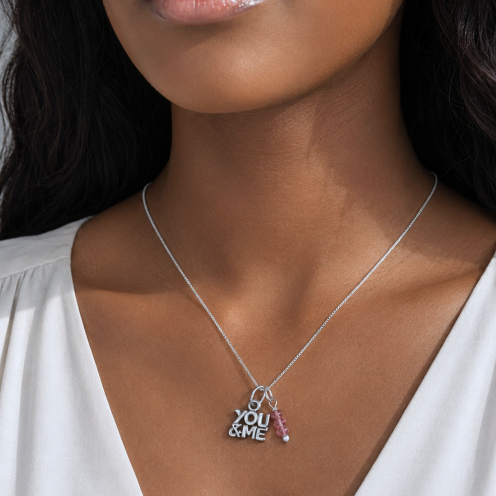 18" YOU & ME and Pink Tourmaline Gem Drop Necklace