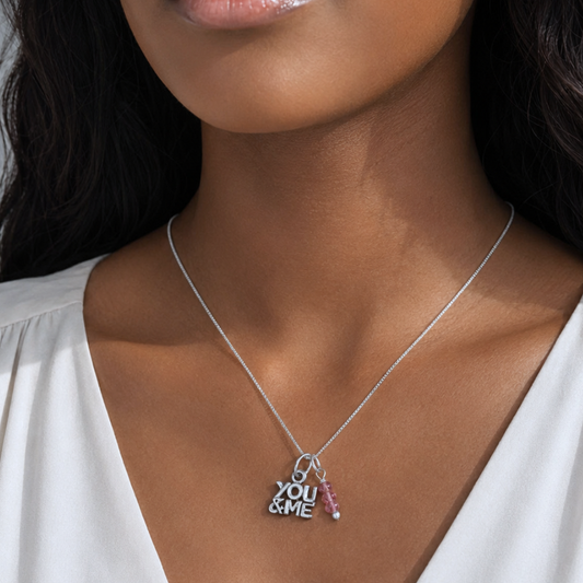 18" YOU & ME and Pink Tourmaline Gem Drop Necklace