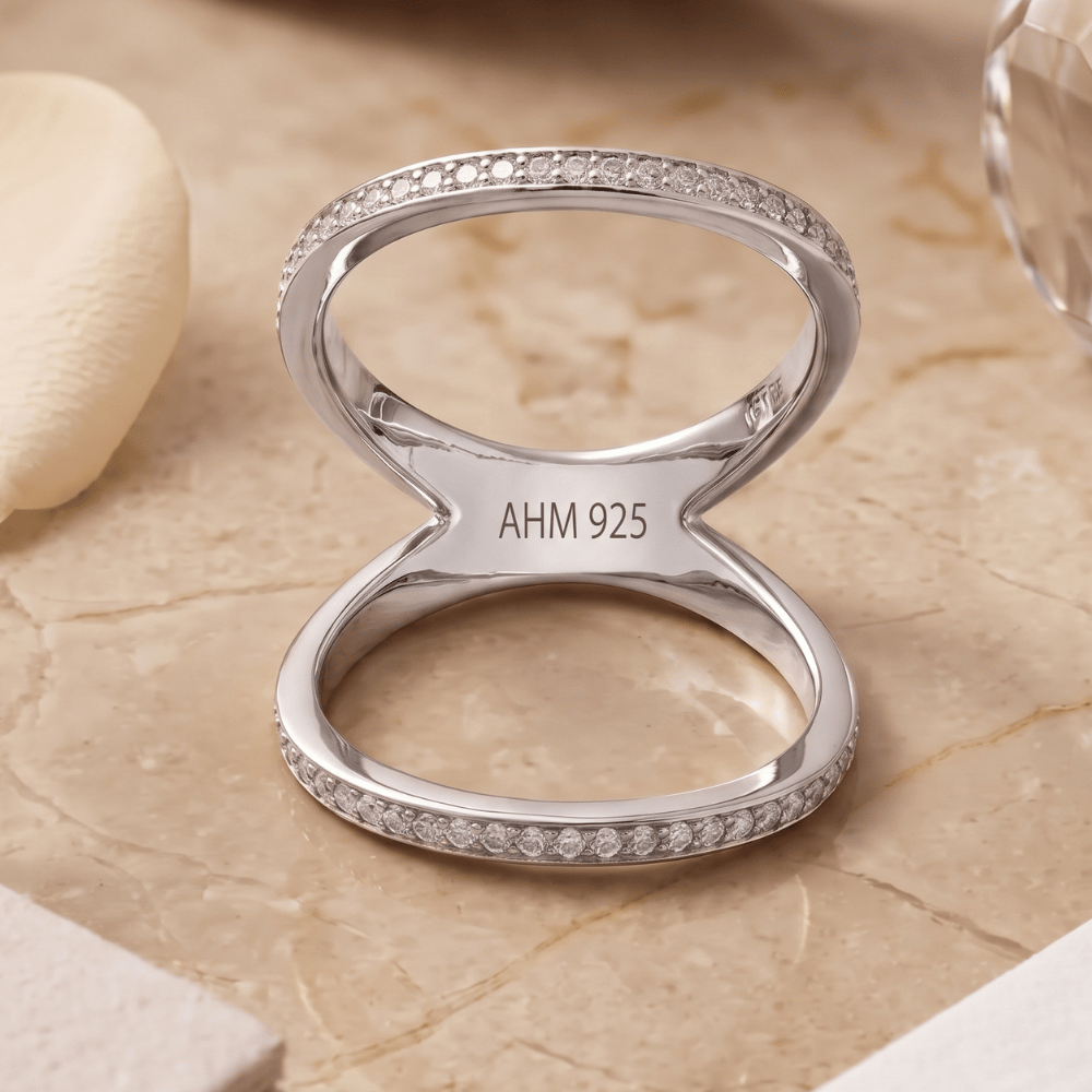 CZ Double Band Knuckle Ring - Silver - view 2