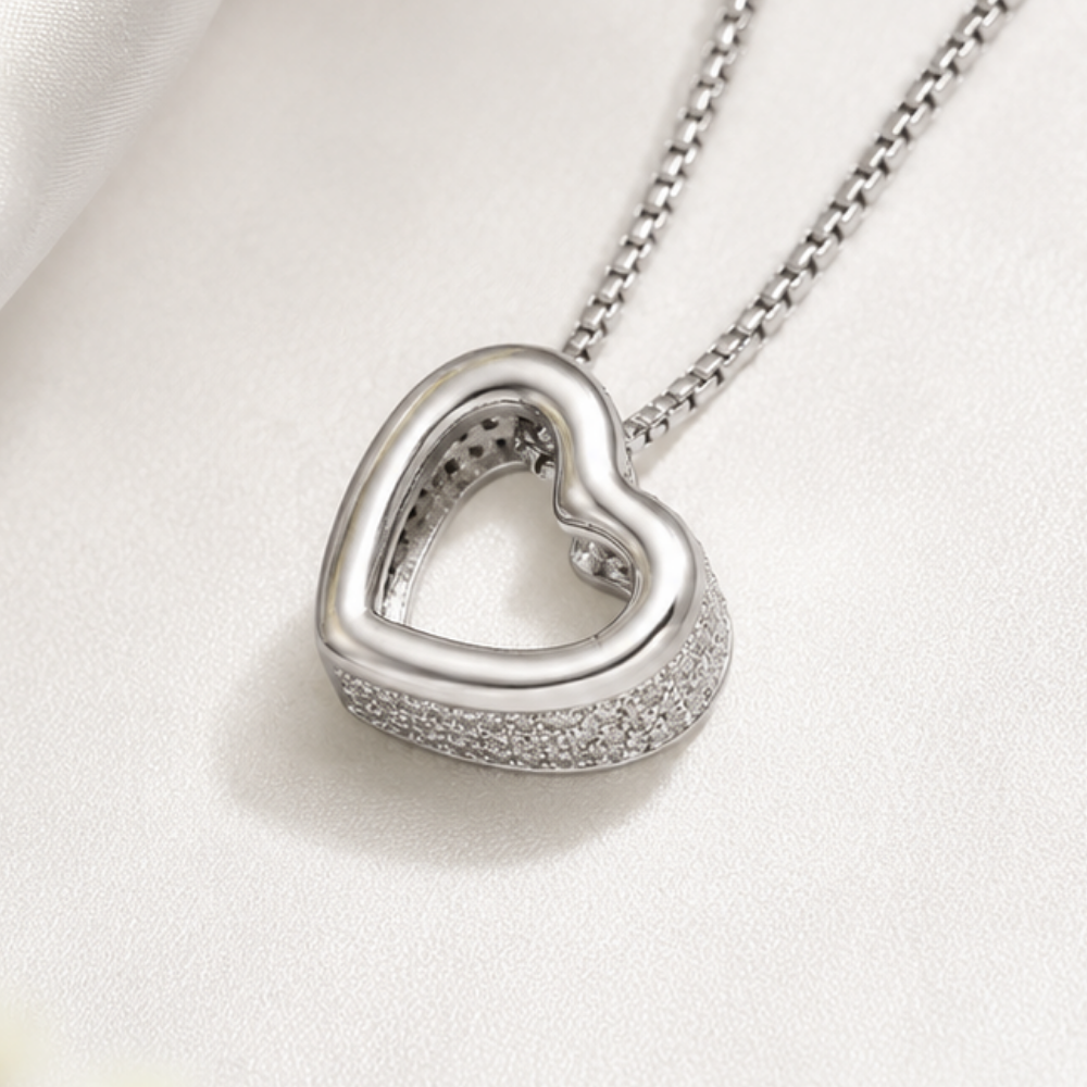 16" + 2" Rhodium Plated CZ Lined Floating Heart Necklace