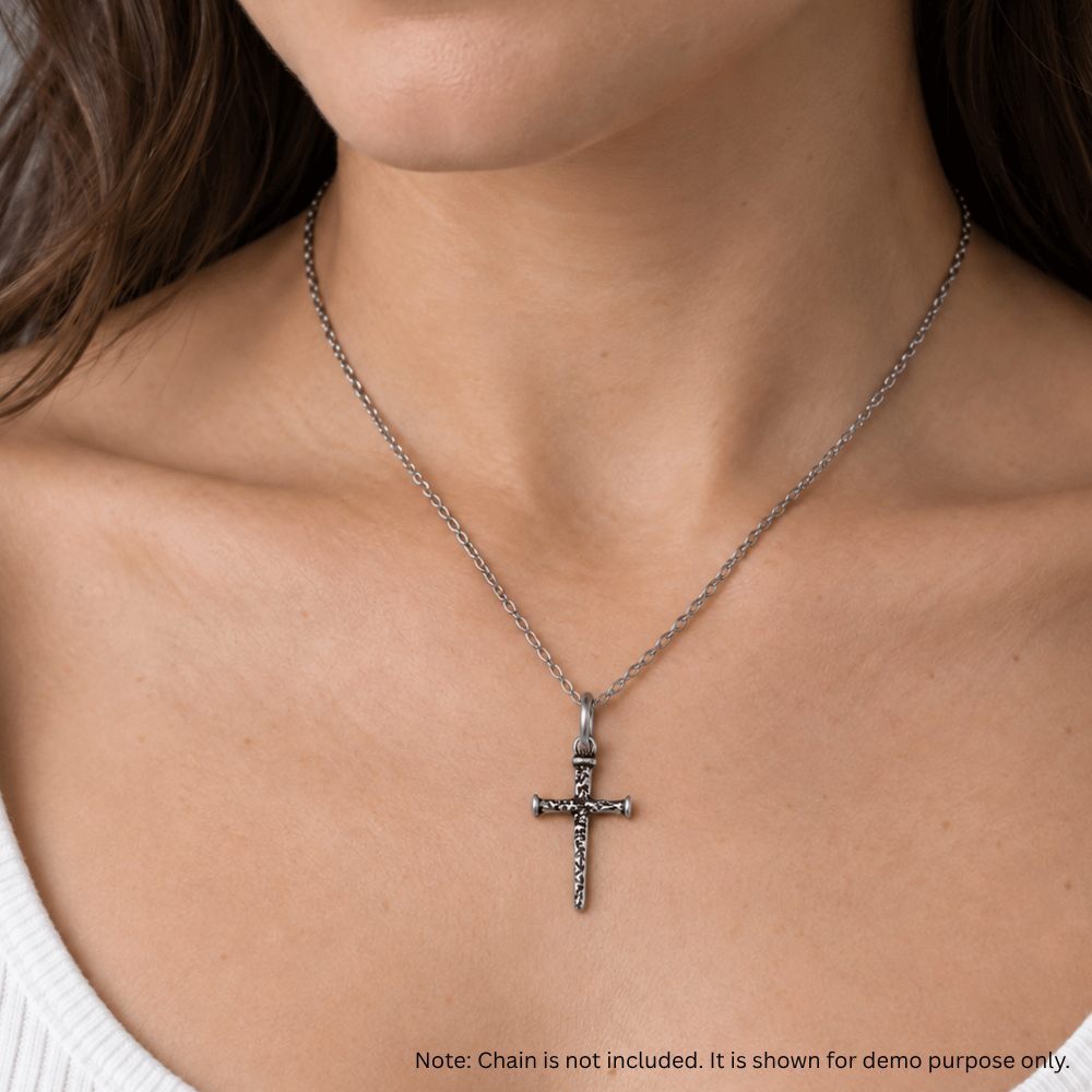 Small Oxidized Cross of Nails Pendant