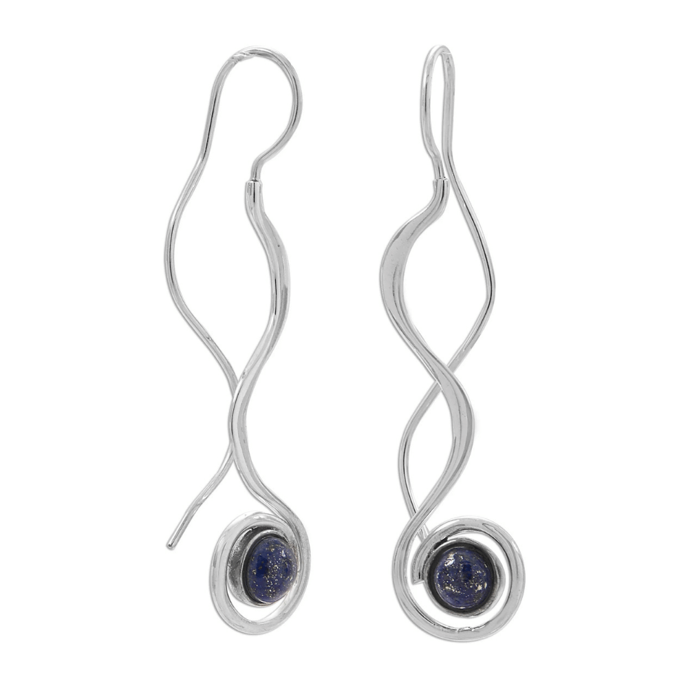 Polished Long Wavy Threader Earrings with Lapis