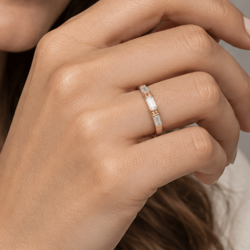 14 Karat Gold Plated Baguette CZ Ring
