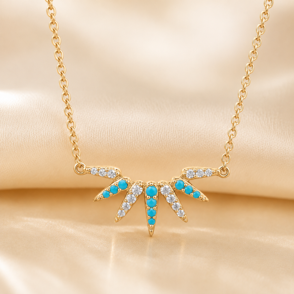 16" + 2" 14 Karat Gold Plated Synthetic Turquoise and CZ Spike Necklace