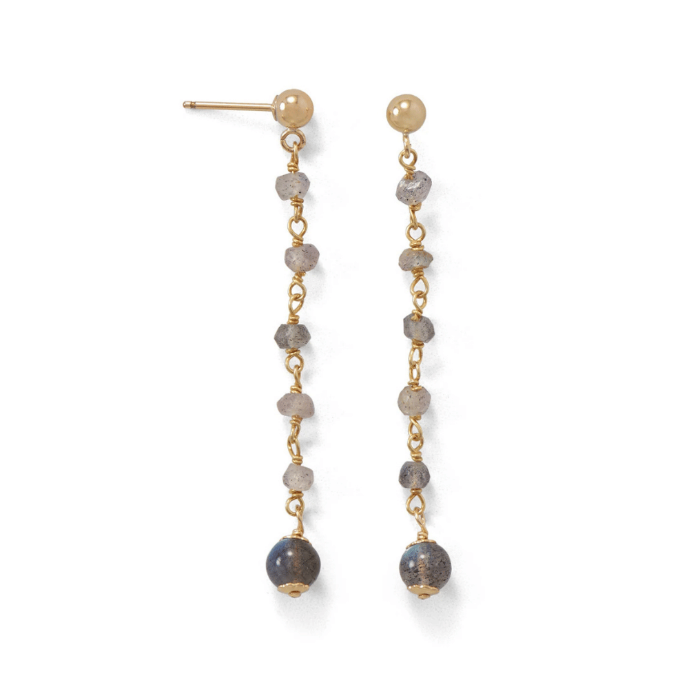 14 Karat Gold Plated Post Earrings with Labradorite Beads