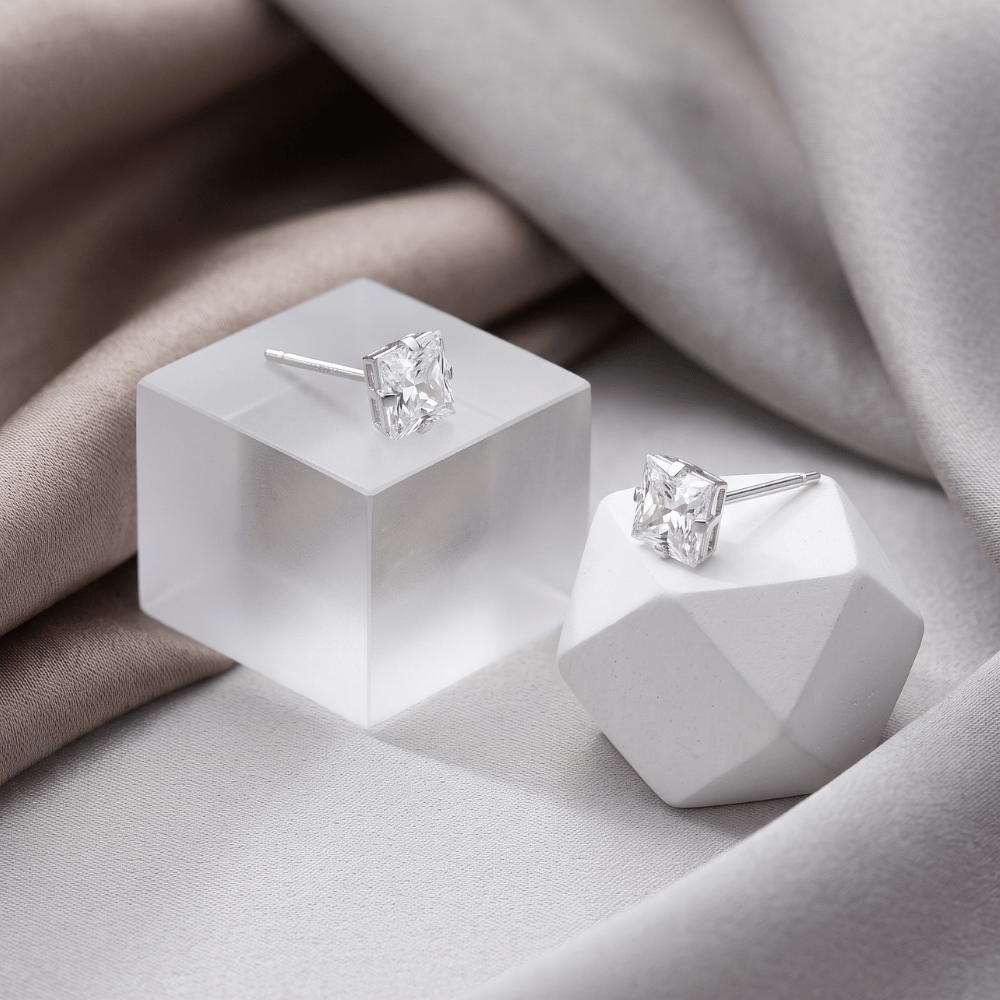 CZ Square Stud Earrings