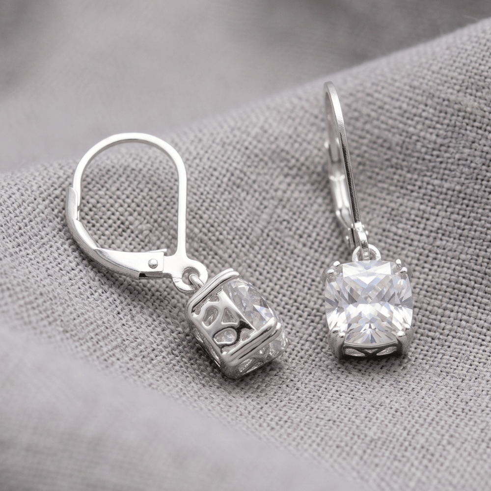 Cushion Cut CZ Lever Back Earrings