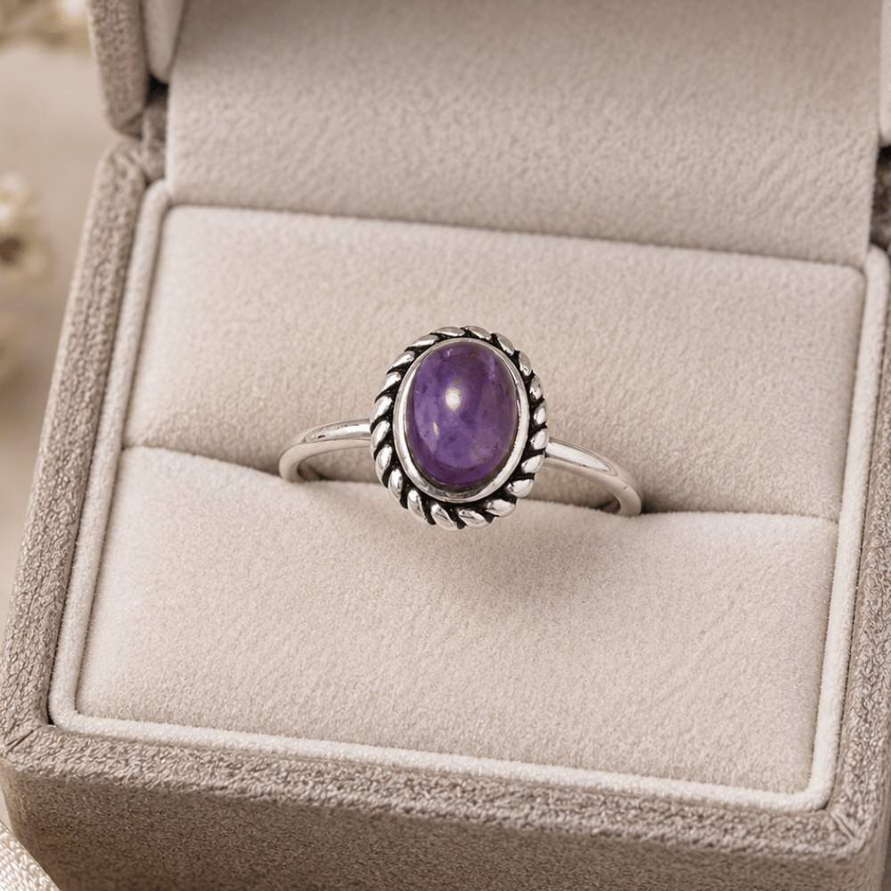 Delicate Oval Amethyst with Rope Edge Ring
