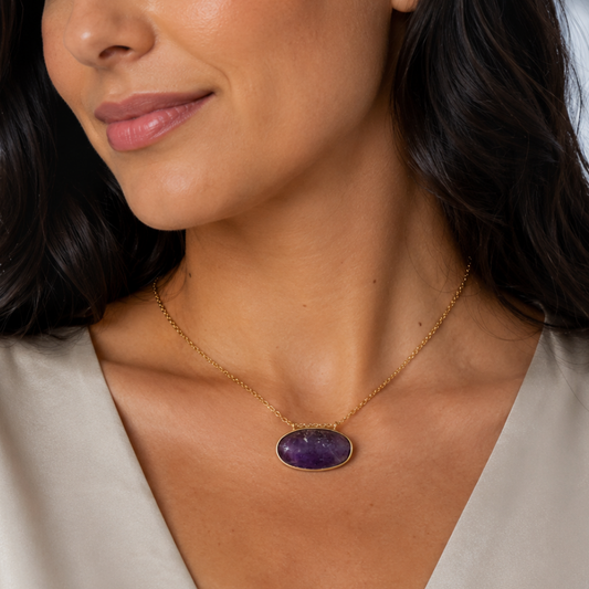 14 Karat Gold Plated Rough Cut Amethyst Slide Necklace