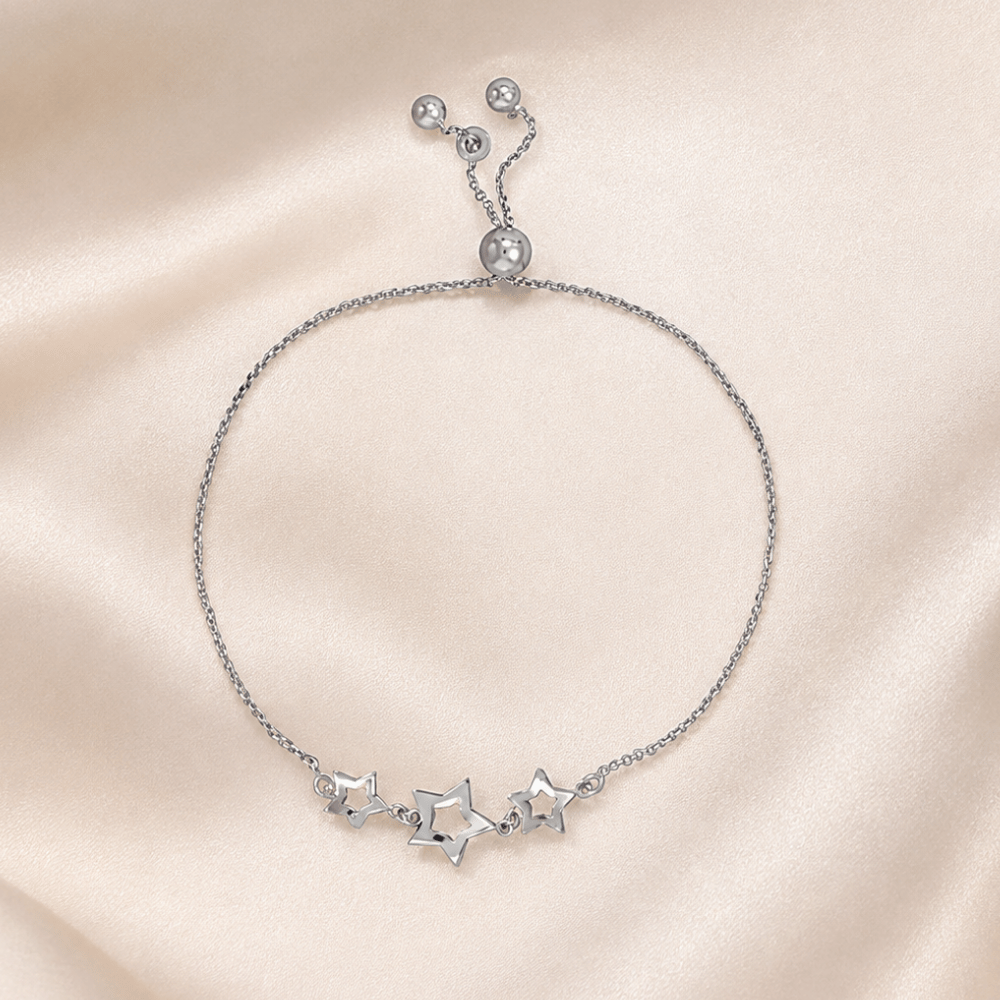 Adjustable Rhodium Plated 3 Star Bolo Bracelet