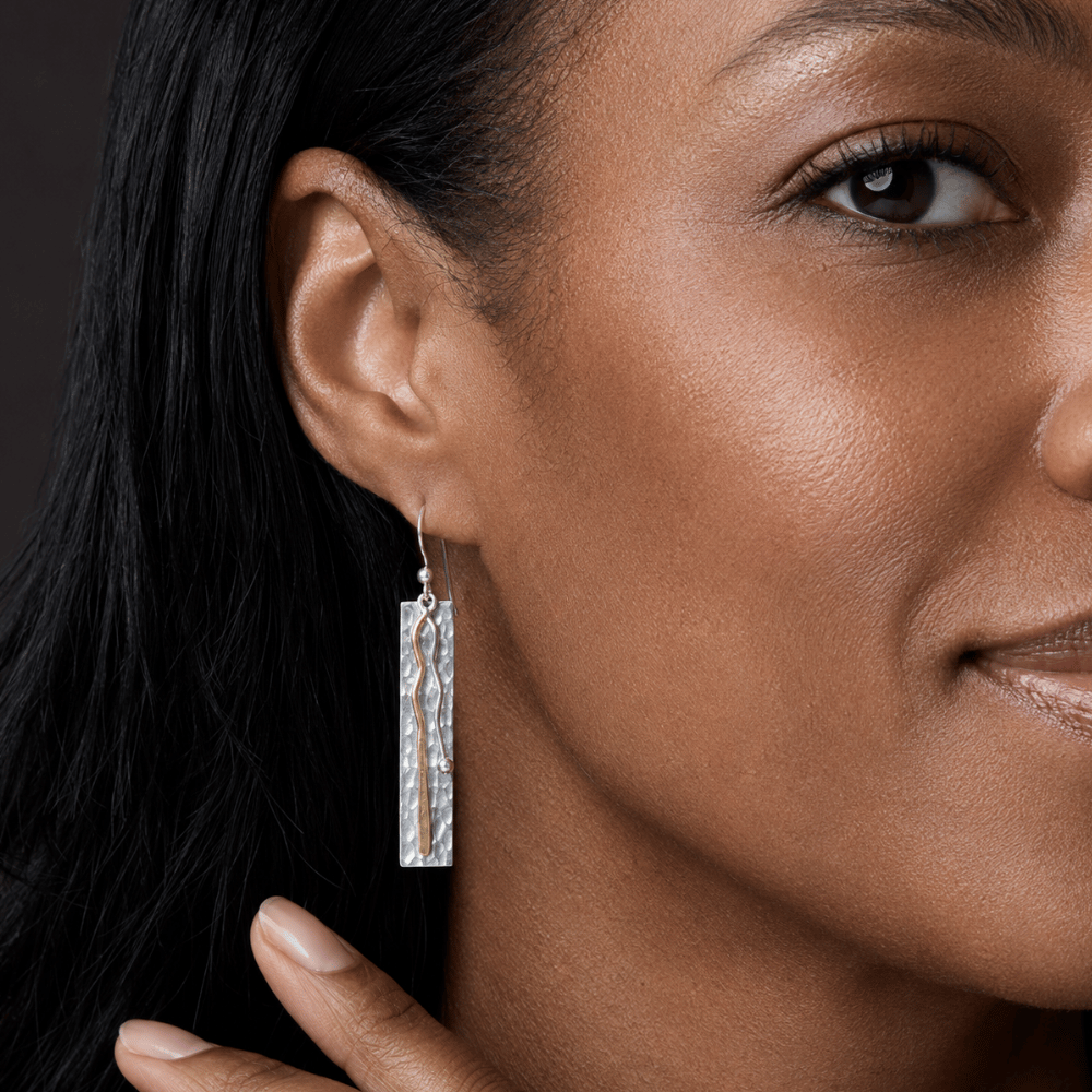 Two Toned Bar Drop Earrings