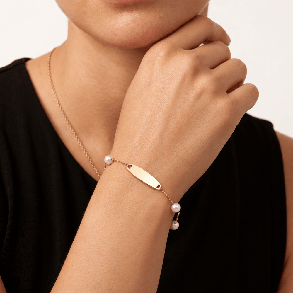 7-inch 4.5mm White Cultured Freshwater Pearl ID Bracelet - Gold - view 4