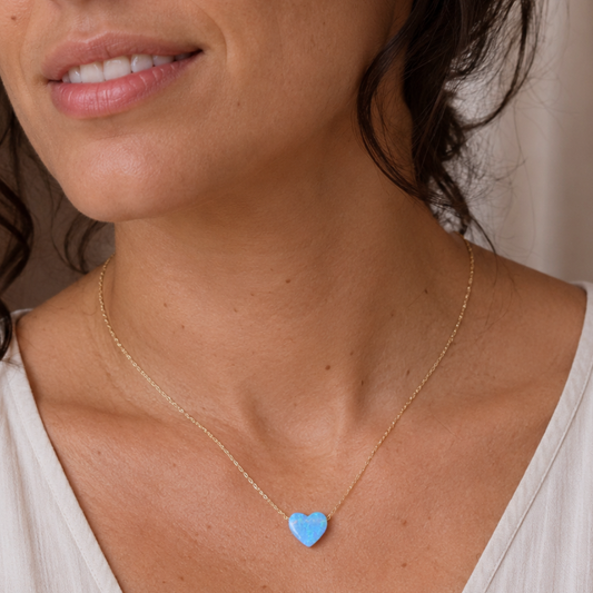 16" + 2" 14 Karat Gold Plated Synthetic Opal Heart Necklace
