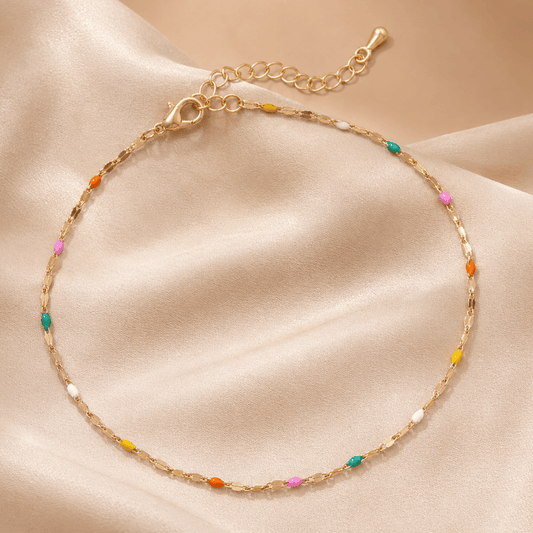9" + 2" Gold Tone Multicolor Enamel Station Chain Anklet