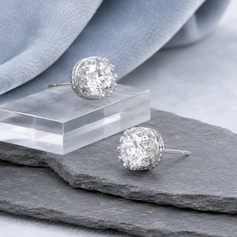CZ Stud Earrings in Crown Setting