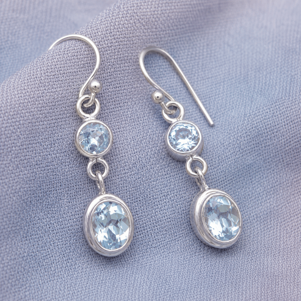 Round and Oval Blue Topaz French Wire Earrings