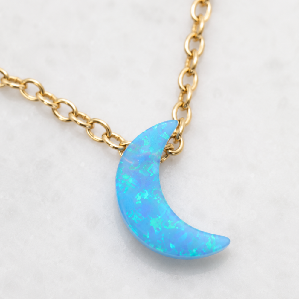 16" + 2" 14 Karat Gold Plated Synthetic Opal Moon Necklace
