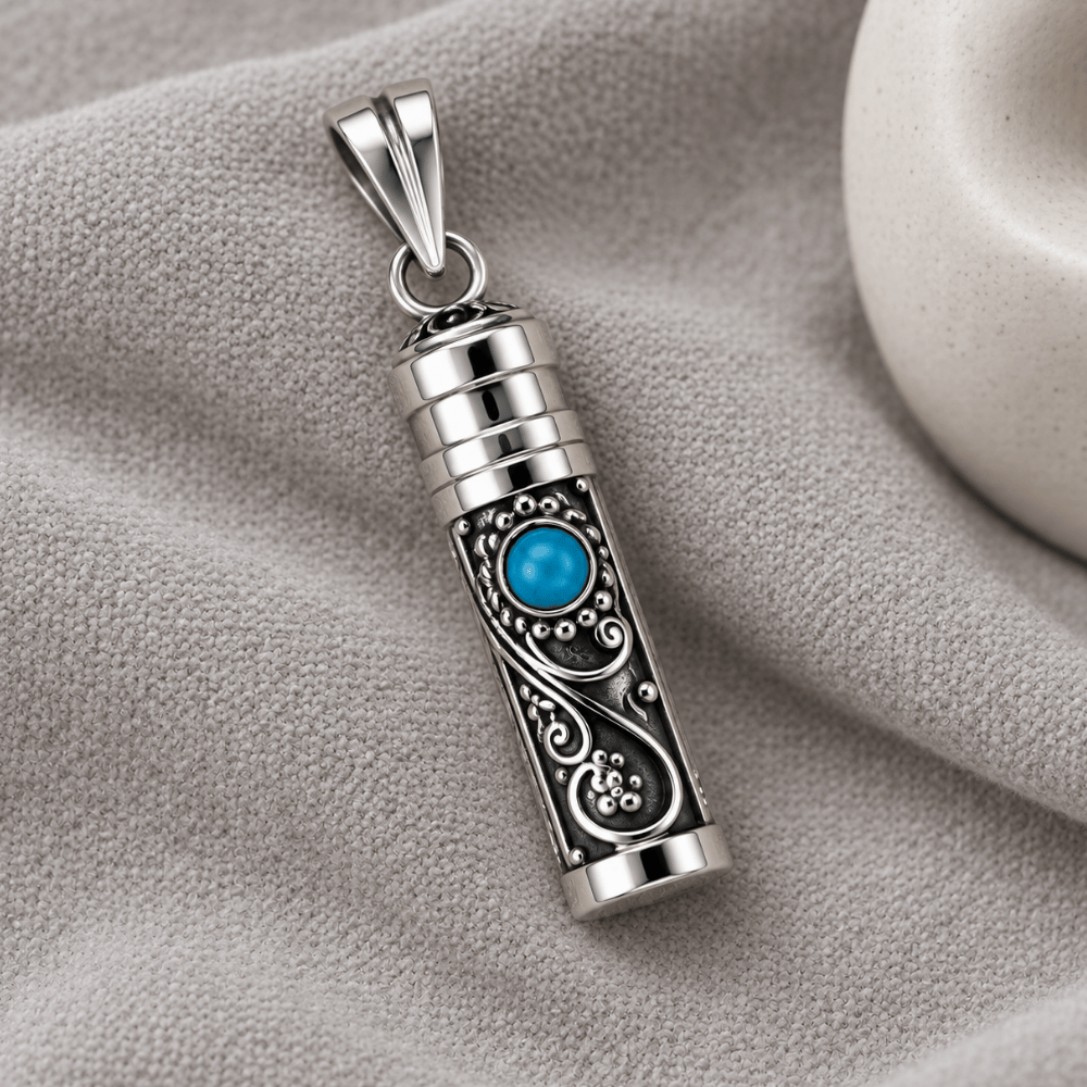 Oxidized Bali Turquoise Memory Keepsake Pendant