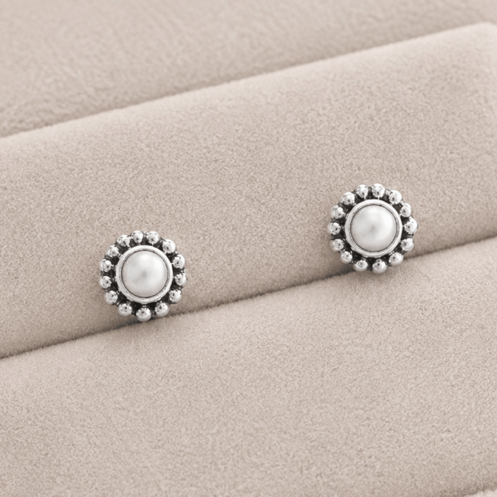 Cultured Freshwater Pearl Bali Stud Earrings