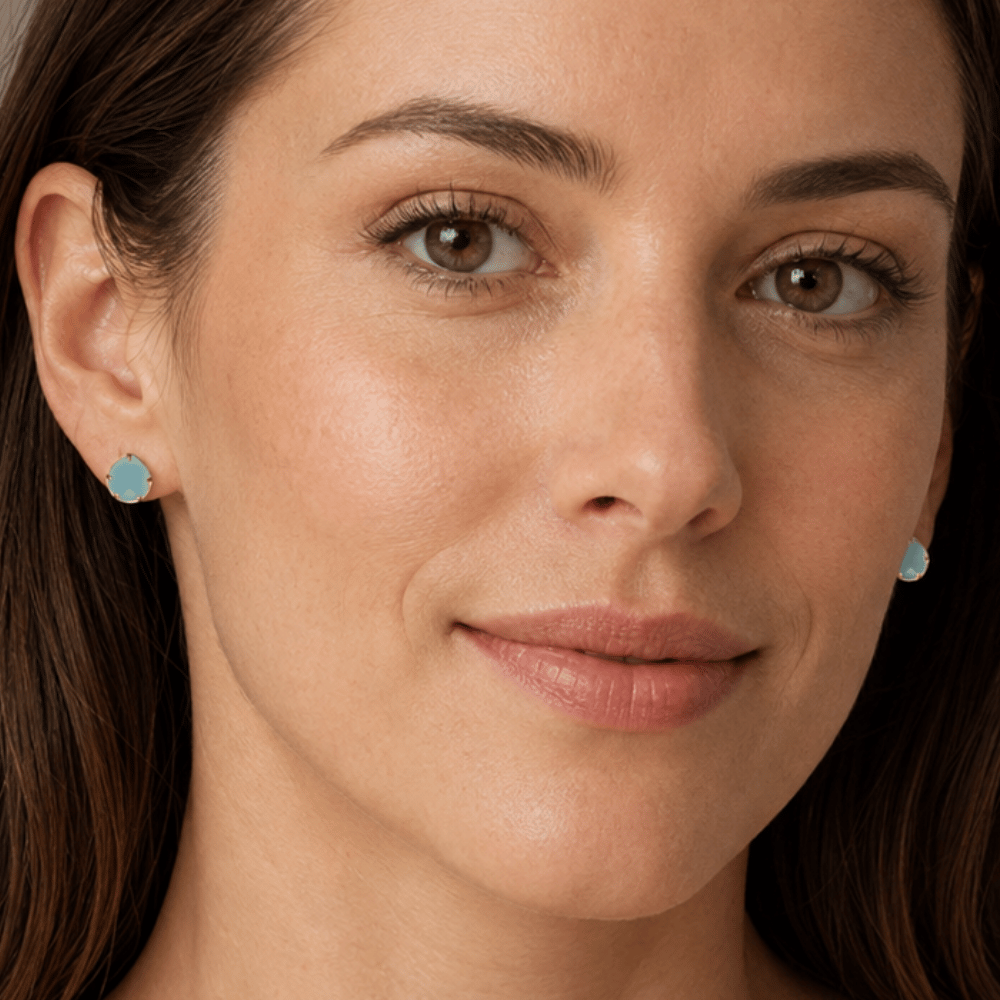 14 Karat Gold Plated Pear Chalcedony Stud Earrings