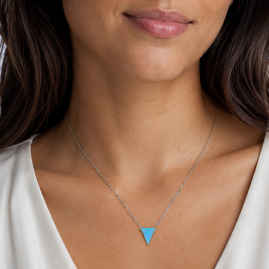 16" + 2" Rhodium Plated Synthetic Opal Triangle Necklace
