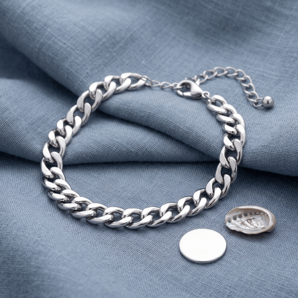 7-inch + 2-inch Silver Tone Curb Chain Fashion Bracelet - view 2