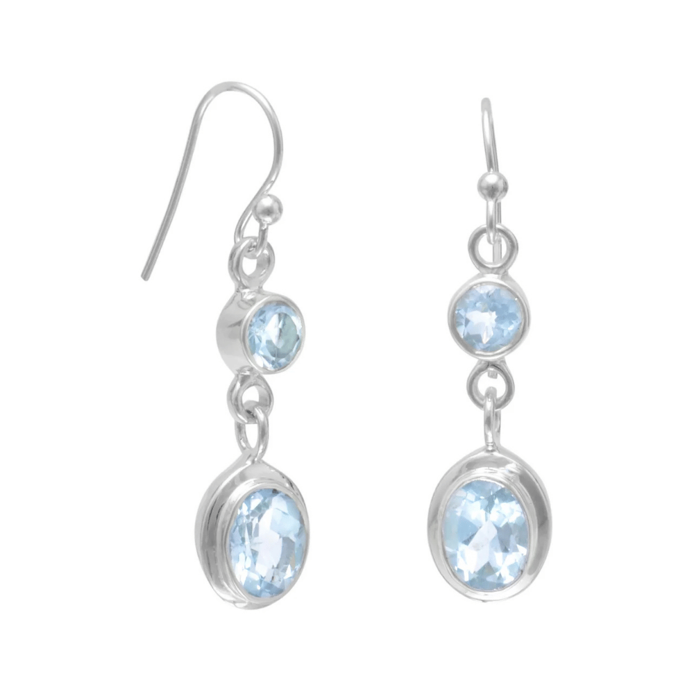 Round and Oval Blue Topaz French Wire Earrings