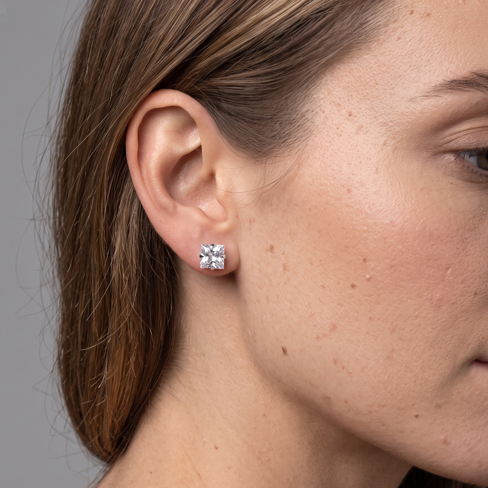 CZ Square Stud Earrings