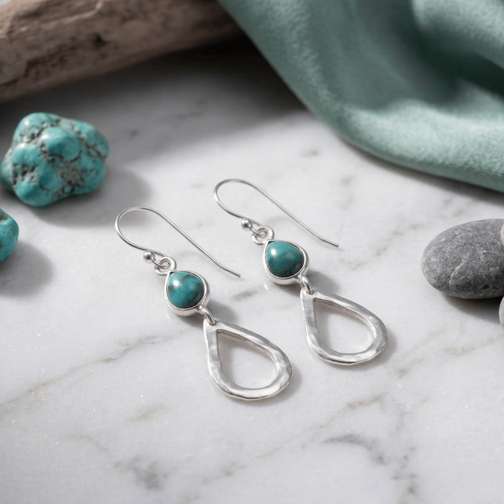 Stabilized Turquoise Drop French Wire Earrings