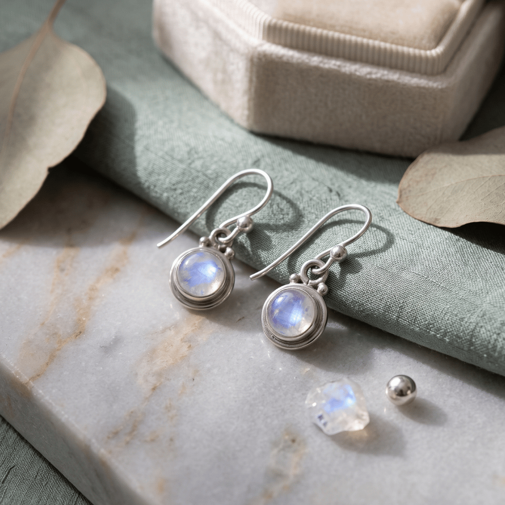 Round Moonstone French Wire Earrings