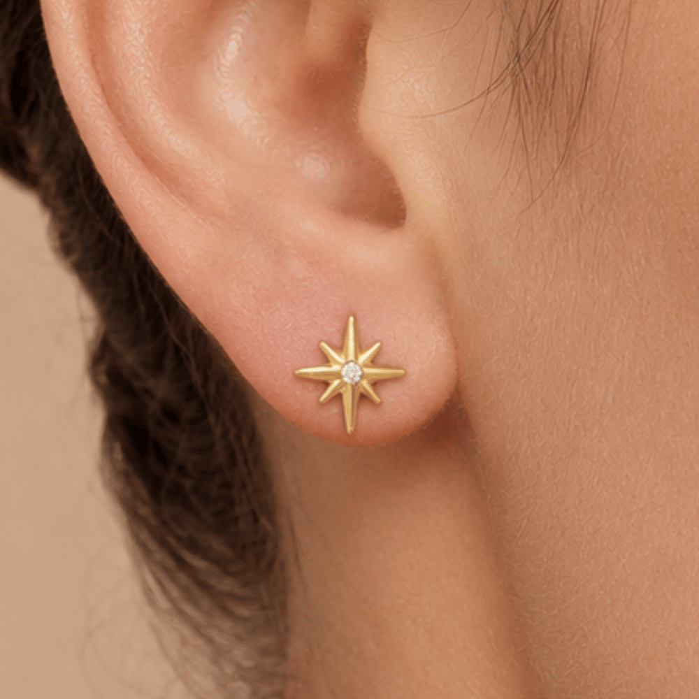 14 Karat Gold Plated CZ Star Stud Earrings