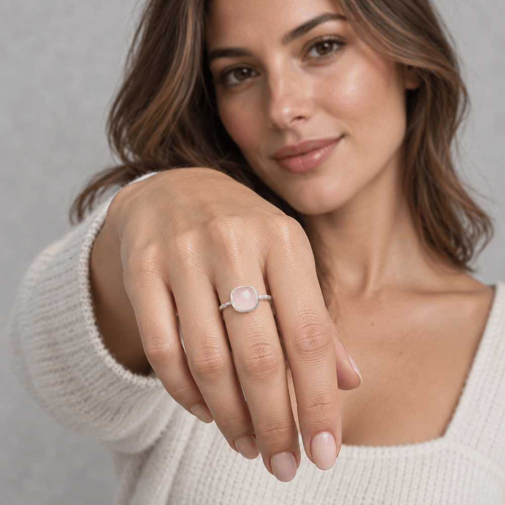 Textured 7.5mm Square Stone Ring