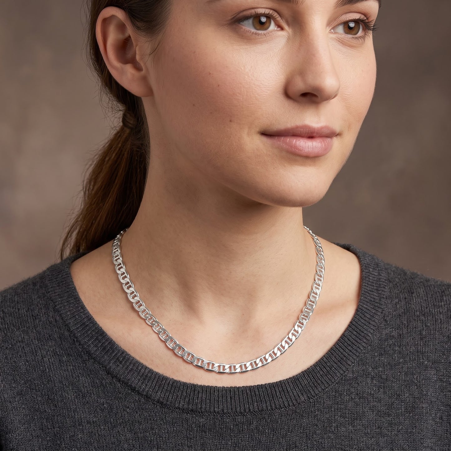 925 Sterling Silver Flat Marina Chain Necklace - 6mm