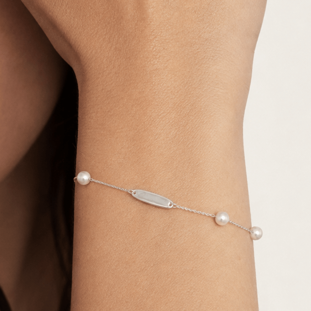 7-inch 4.5mm White Cultured Freshwater Pearl ID Bracelet - Silver