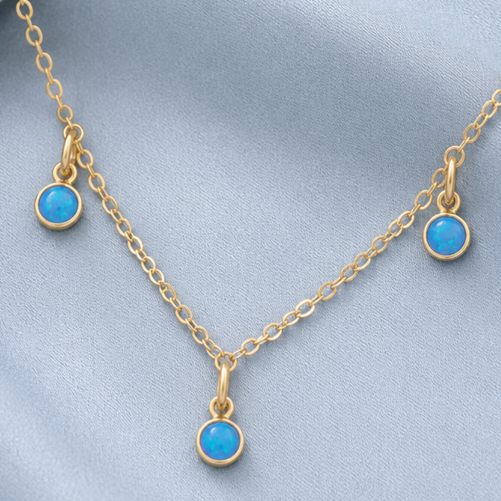 15" + 2.25" 14/20 Gold Filled Blue Opal Charm Necklace