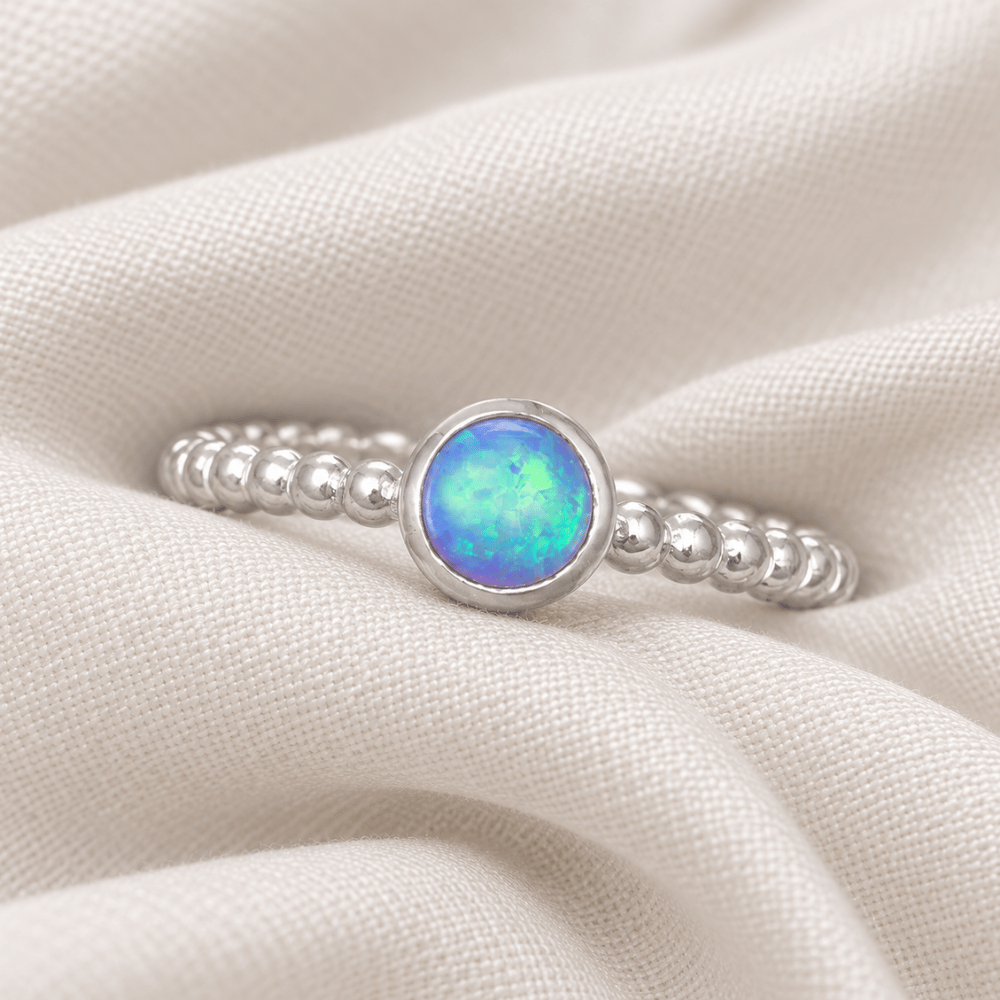 Round Synthetic Opal Ring - Blue Opal - Silver - view 3