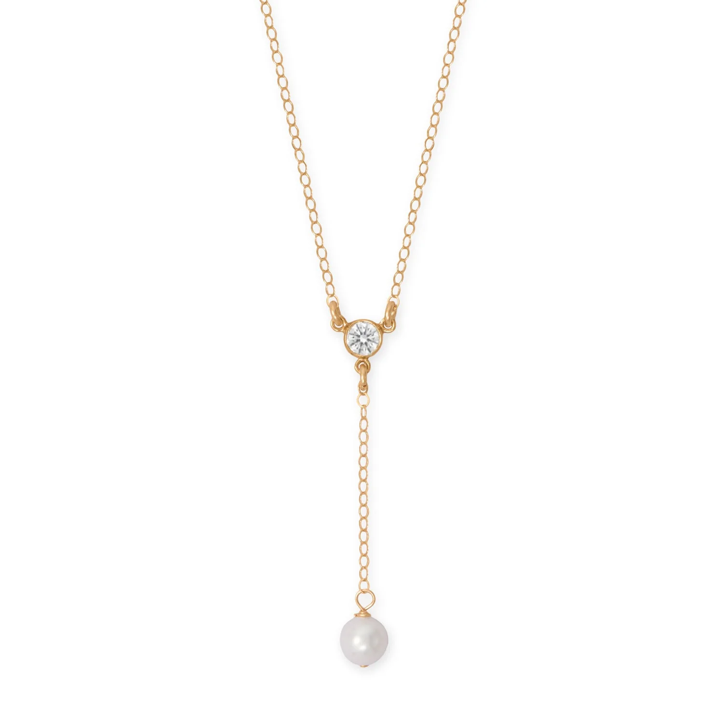 16" + 2" 14/20 Gold Filled CZ and Pearl Y Drop Necklace