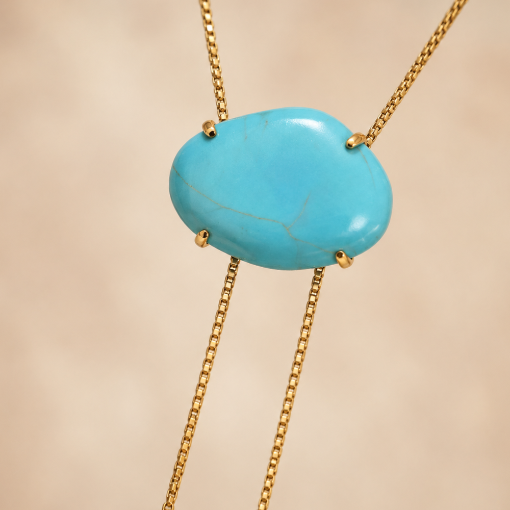 20" + 2" 18 Karat Gold PVD Stainless Steel Imitation Turquoise Bolo Necklace