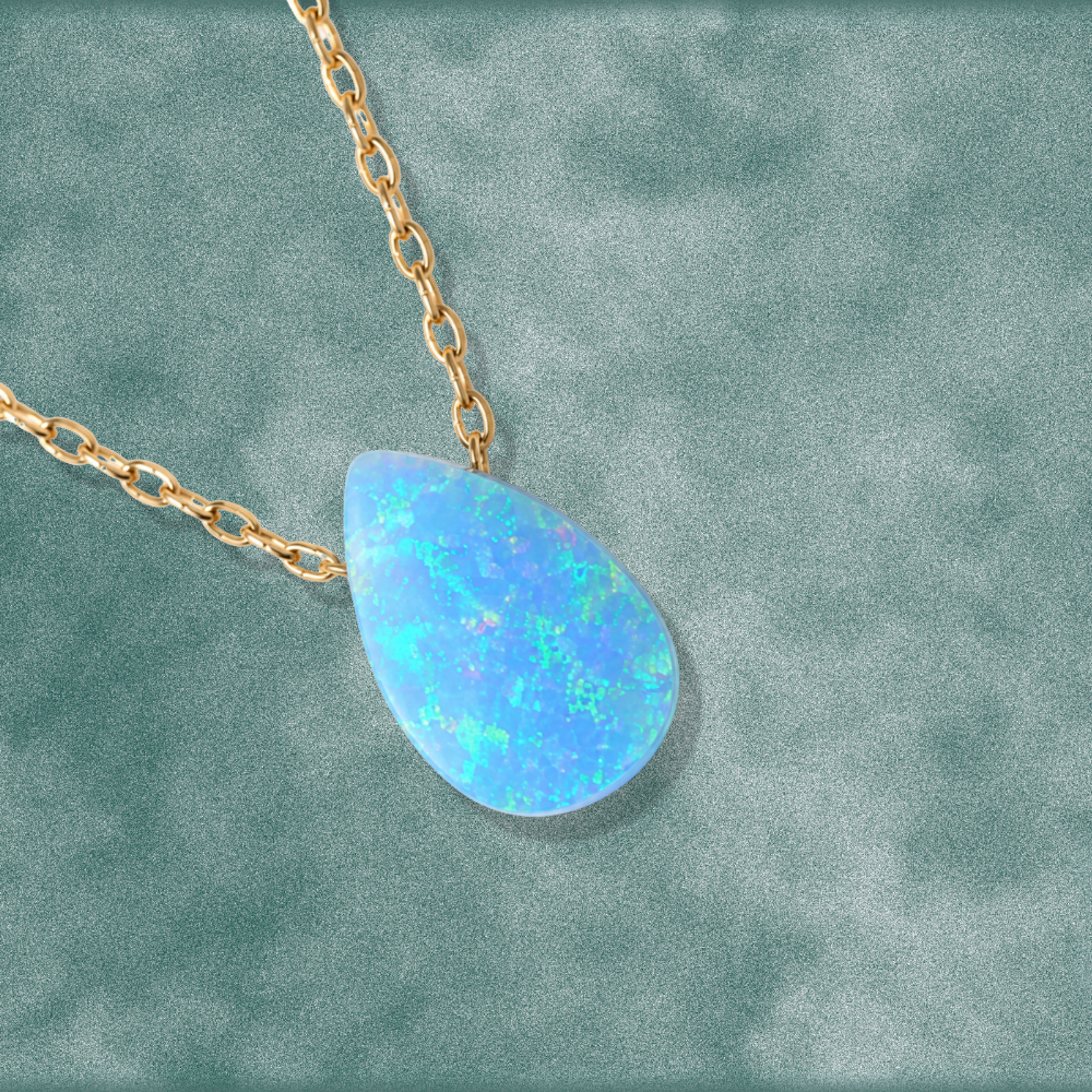 16" + 2" 14 Karat Gold Plated Synthetic Opal Pear Necklace