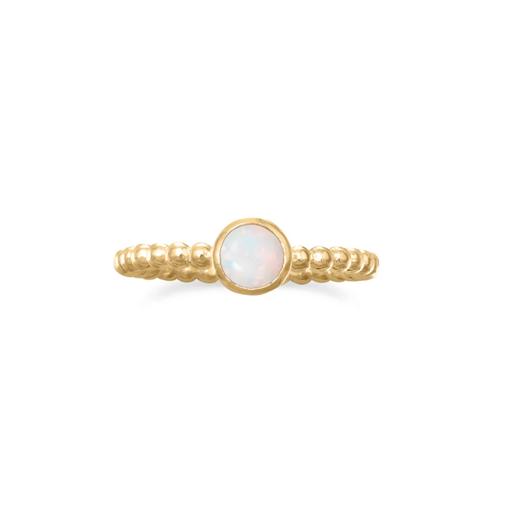 Round Synthetic Opal Ring - White Opal - Gold - view 5