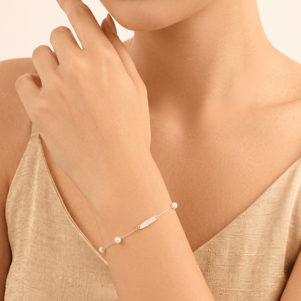 7-inch 4.5mm White Cultured Freshwater Pearl ID Bracelet - Silver - view 4
