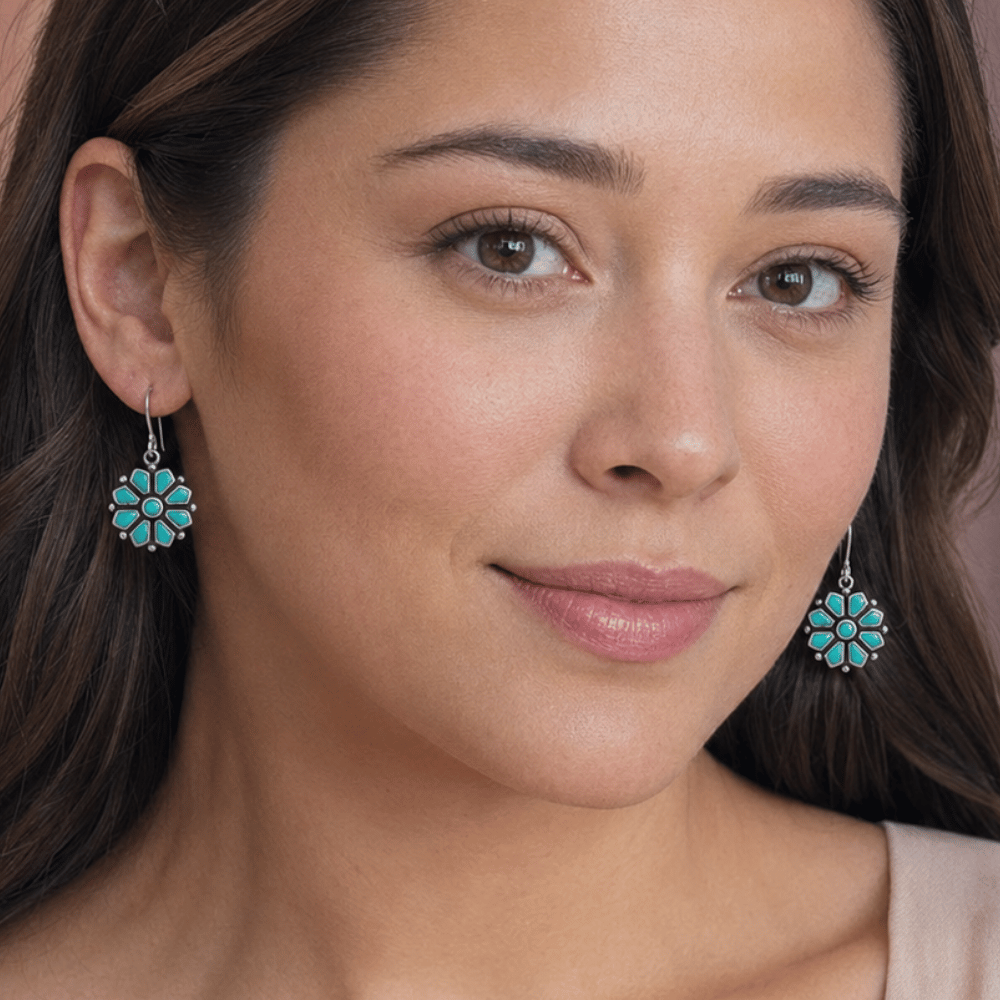 Turquoise Flower French Wire Earrings