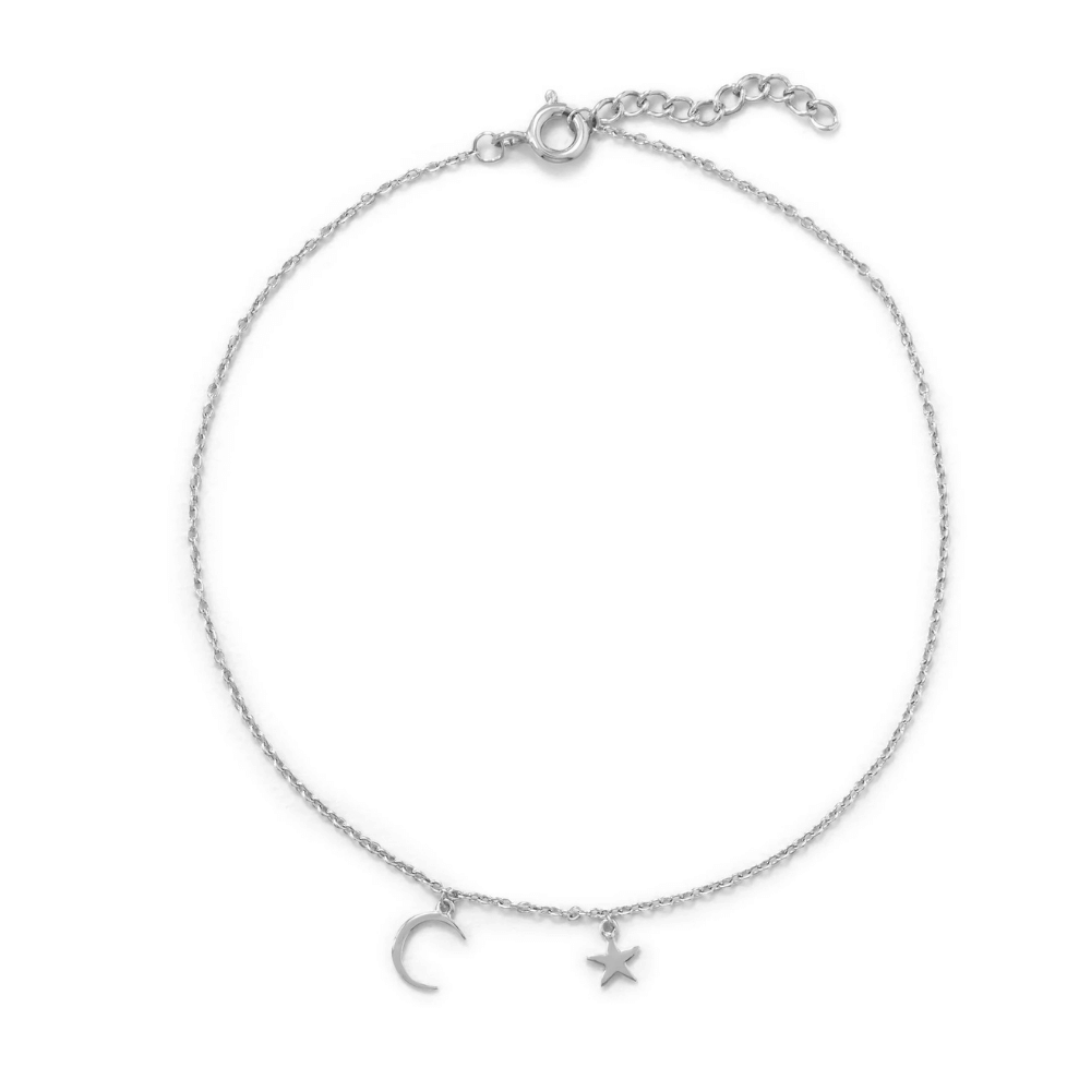 9" + 1" Rhodium Plated Charm Anklet