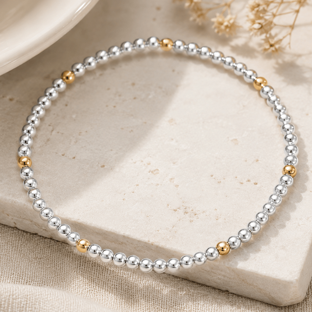 7-inch 3mm Polished Silver and 14/20 Gold Filled Bead Stretch Bracelet - view 2