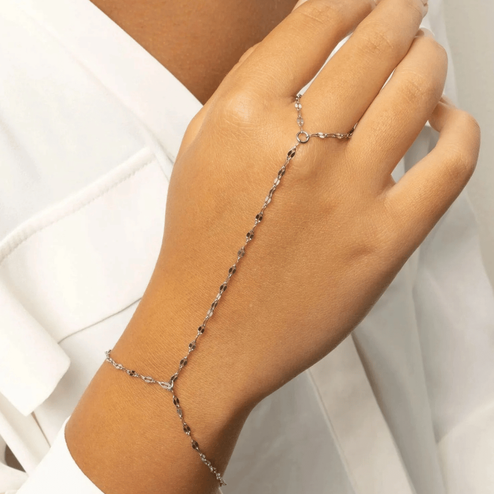7.5-inch + 1-inch Stainless Steel Coffee Hand Chain - Silver