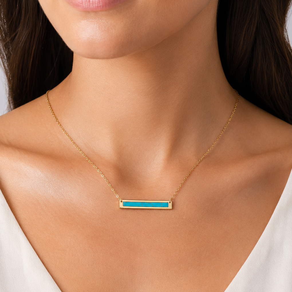 16"+2" 14 Karat Gold Plated Turquoise Bar Necklace
