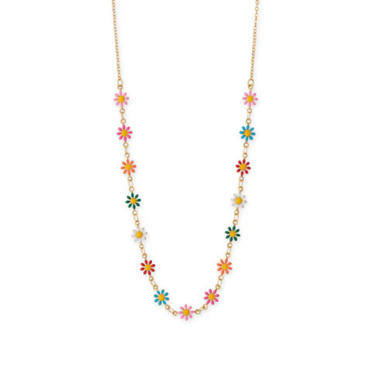 13.5" + 3" Multicolor Enamel Flower Necklace