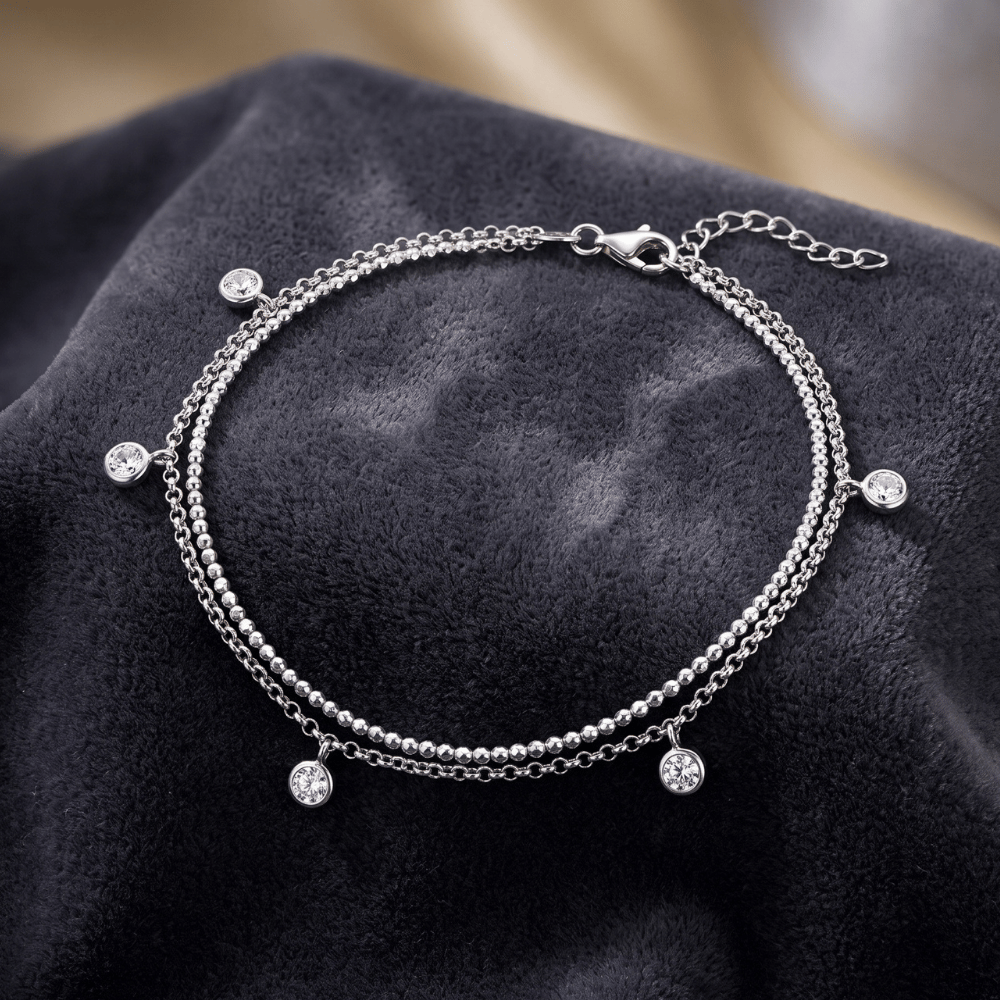 Double Strand 4mm CZ Charm Anklet