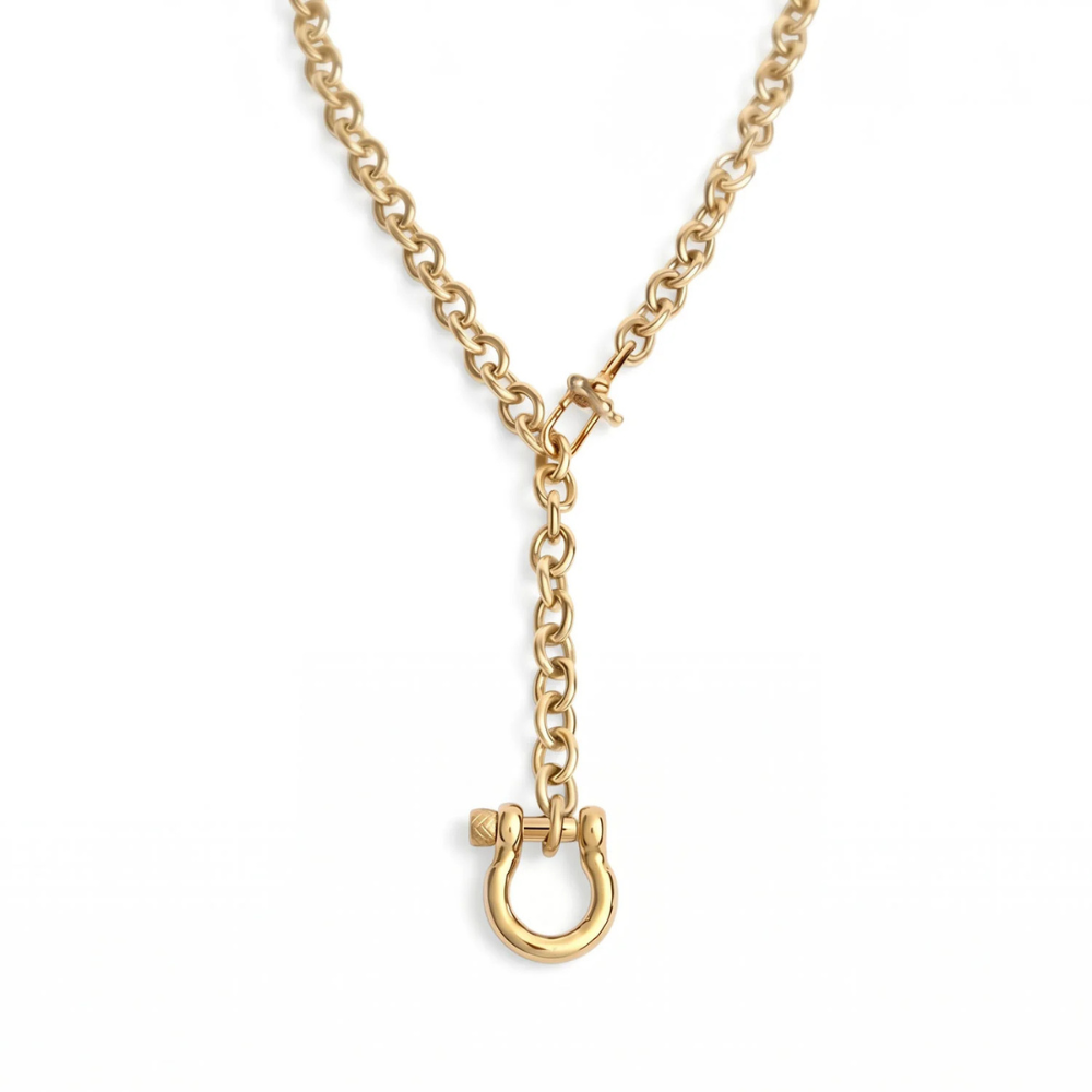 Adjustable 22" 18 Karat Gold PVD Stainless Steel Horse Bit Necklace